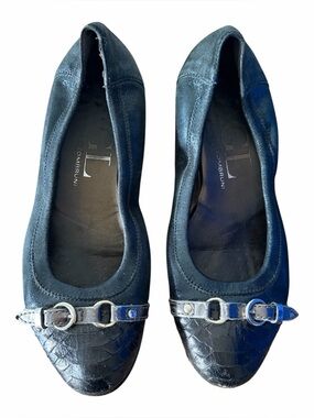 AGL Flats Size 38.5 or US 8.5 Black & Iridescent Navy Blue